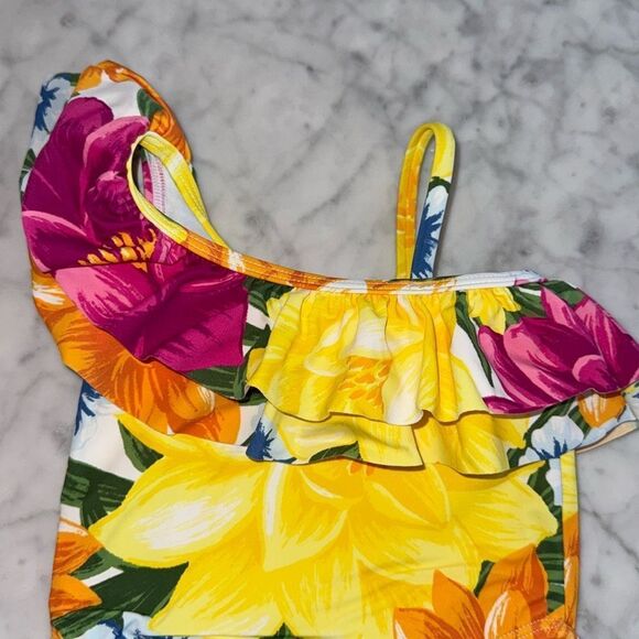 Janie & Jack Floral Ruffle Shoulder Swim 6/12M - Picture 2 of 4